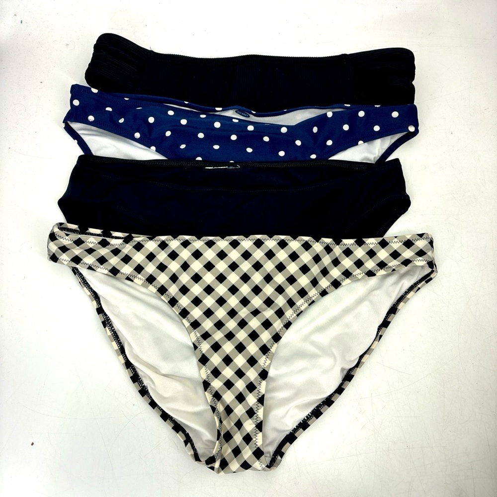 Lot of 4 Bikini Bottoms Black Plaid Polka Dot Ribbed Swim Summer Vacation XXL